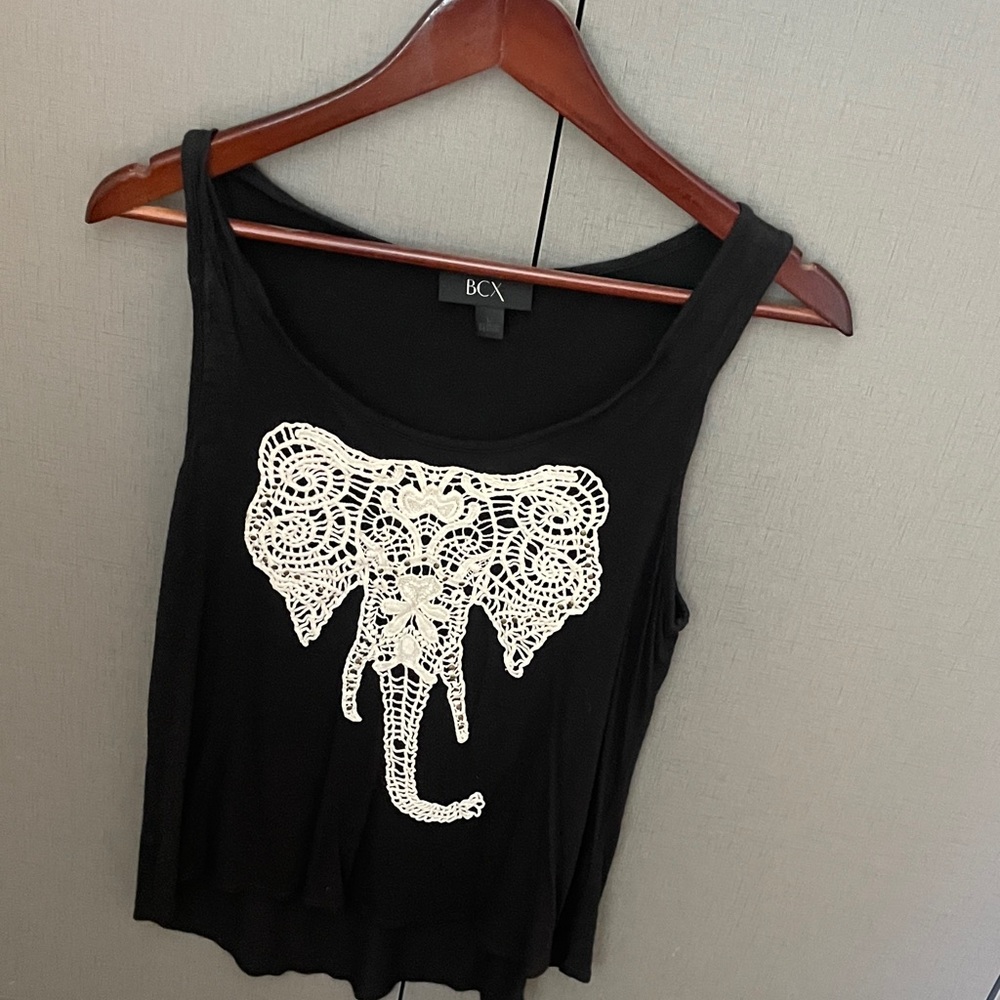 BCX Black Top with White Elephant Design